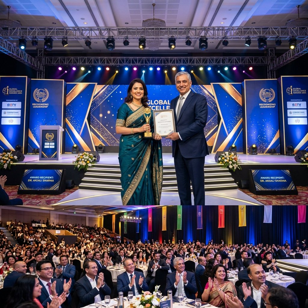 Sridevi J receiving award on stage